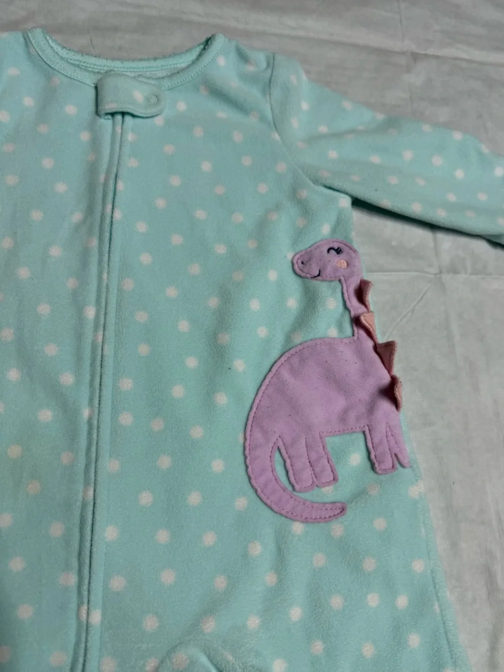 Carter’s Baby Toddler Girl Polka Dot Dino Fleece Footie Pajamas Size 12 Months
